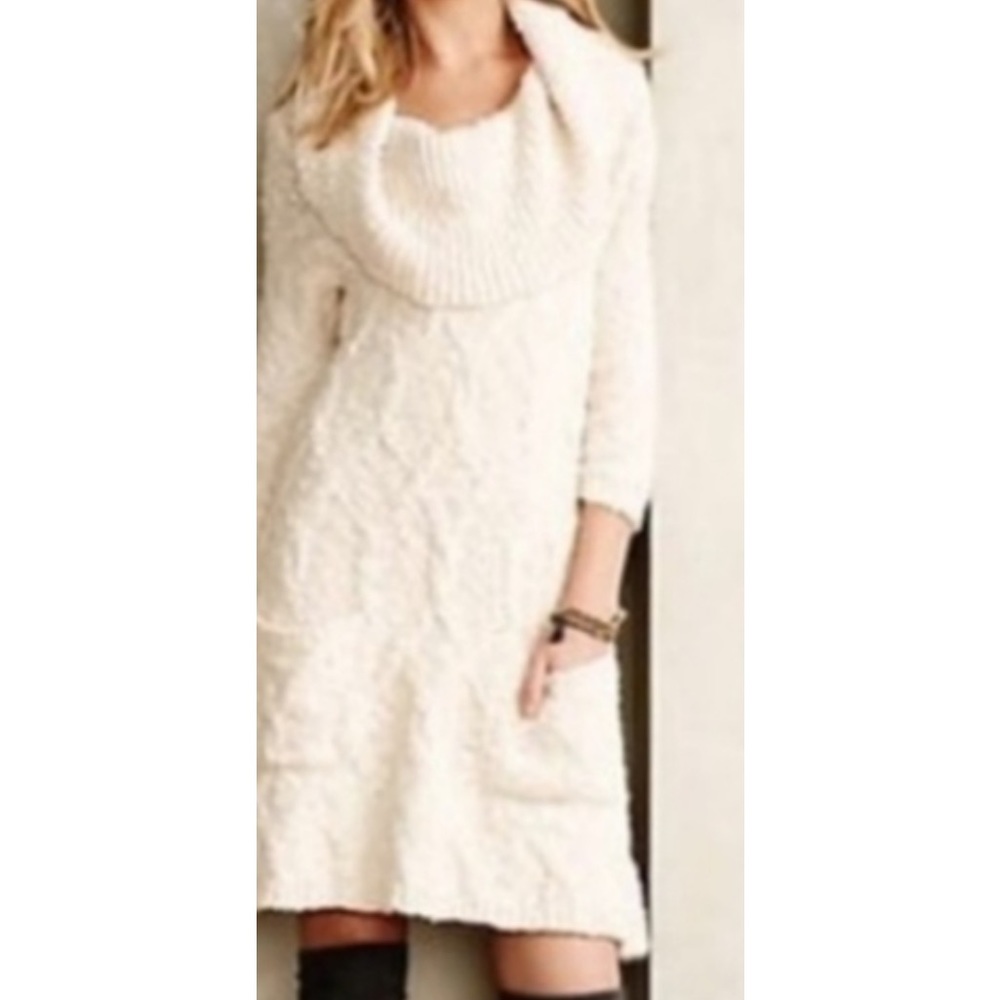 Anthropologie sleeping on snow cowl neck sweater dress with pockets. NWOT